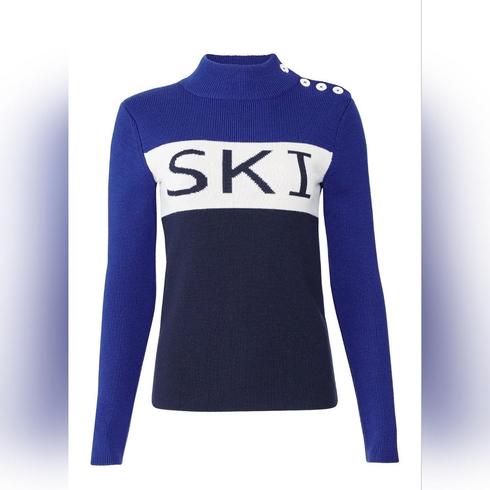 Tory Burch Blue White Black 'SKI' Cowl Sweater